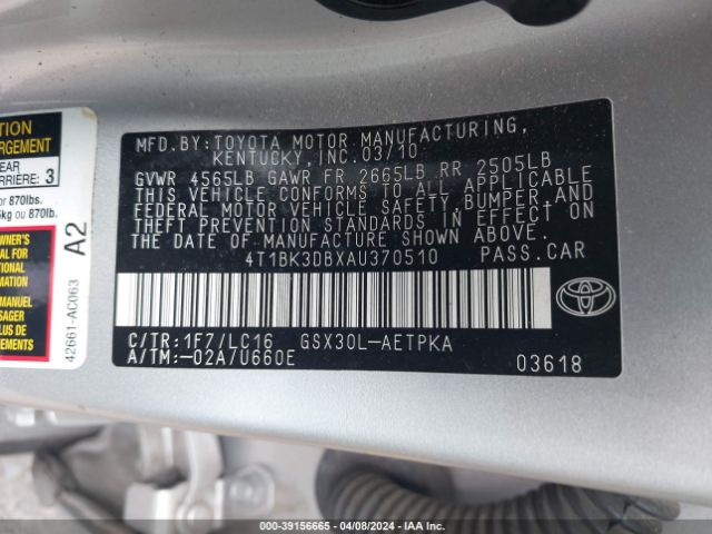 Photo 8 VIN: 4T1BK3DBXAU370510 - TOYOTA AVALON 