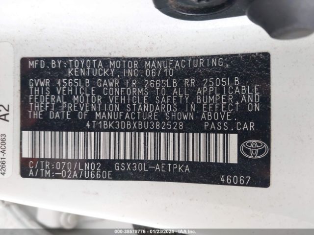 Photo 8 VIN: 4T1BK3DBXBU382528 - TOYOTA AVALON 