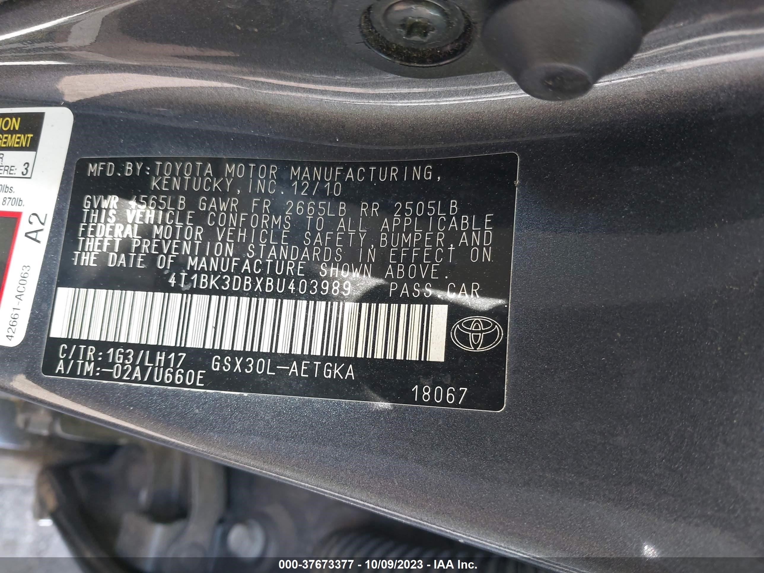 Photo 8 VIN: 4T1BK3DBXBU403989 - TOYOTA AVALON 