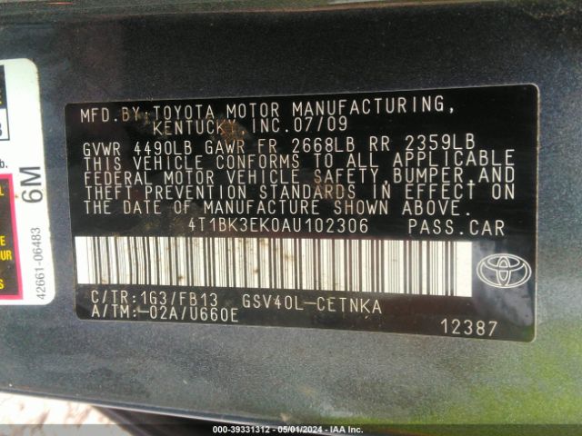 Photo 8 VIN: 4T1BK3EK0AU102306 - TOYOTA CAMRY 