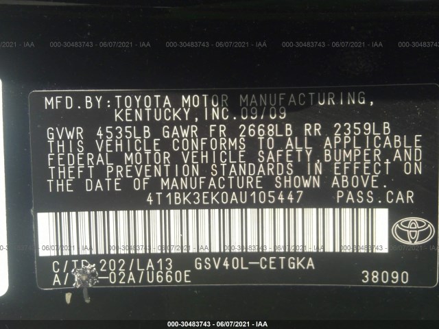 Photo 8 VIN: 4T1BK3EK0AU105447 - TOYOTA CAMRY 