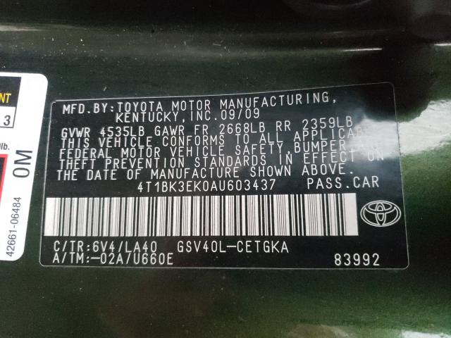 Photo 9 VIN: 4T1BK3EK0AU603437 - TOYOTA CAMRY SE 