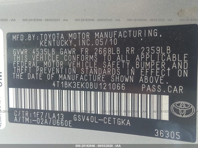 Photo 8 VIN: 4T1BK3EK0BU121066 - TOYOTA CAMRY 