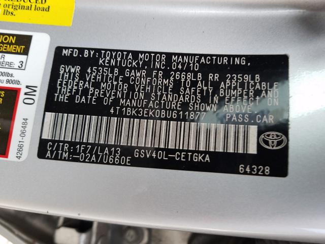 Photo 9 VIN: 4T1BK3EK0BU611877 - TOYOTA CAMRY SE 