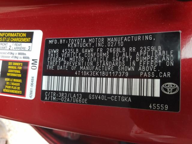 Photo 9 VIN: 4T1BK3EK1BU117379 - TOYOTA CAMRY SE 