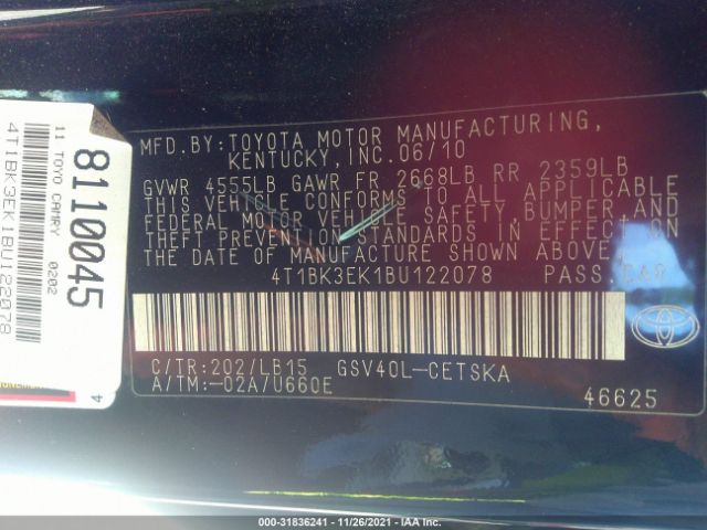 Photo 8 VIN: 4T1BK3EK1BU122078 - TOYOTA CAMRY 