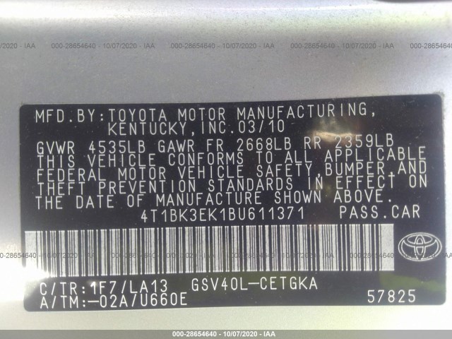 Photo 8 VIN: 4T1BK3EK1BU611371 - TOYOTA CAMRY 