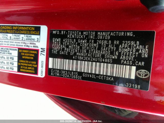 Photo 8 VIN: 4T1BK3EK2AU104865 - TOYOTA CAMRY 