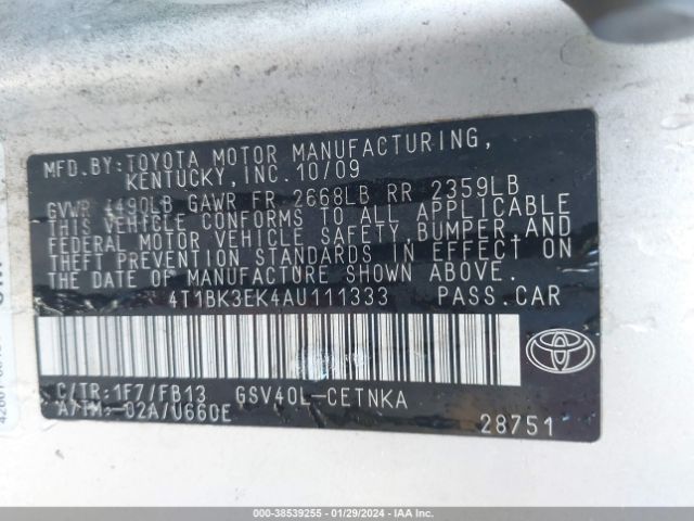 Photo 8 VIN: 4T1BK3EK4AU111333 - TOYOTA CAMRY 