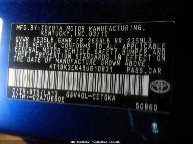 Photo 8 VIN: 4T1BK3EK4BU610831 - TOYOTA CAMRY 