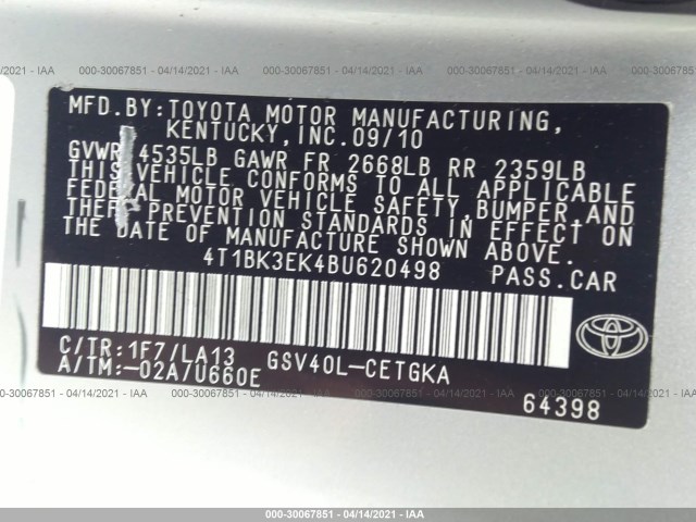 Photo 8 VIN: 4T1BK3EK4BU620498 - TOYOTA CAMRY 