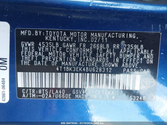 Photo 8 VIN: 4T1BK3EK4BU628312 - TOYOTA CAMRY 