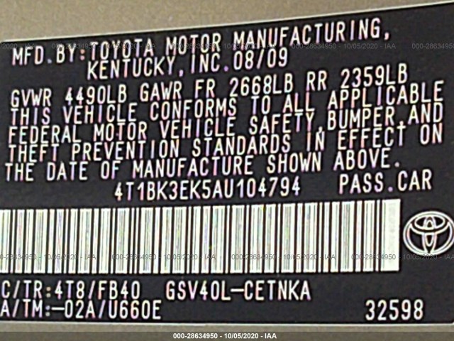 Photo 8 VIN: 4T1BK3EK5AU104794 - TOYOTA CAMRY 