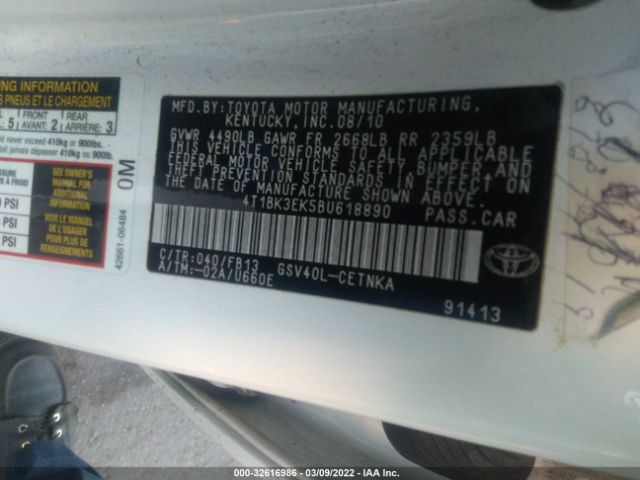 Photo 8 VIN: 4T1BK3EK5BU618890 - TOYOTA CAMRY 