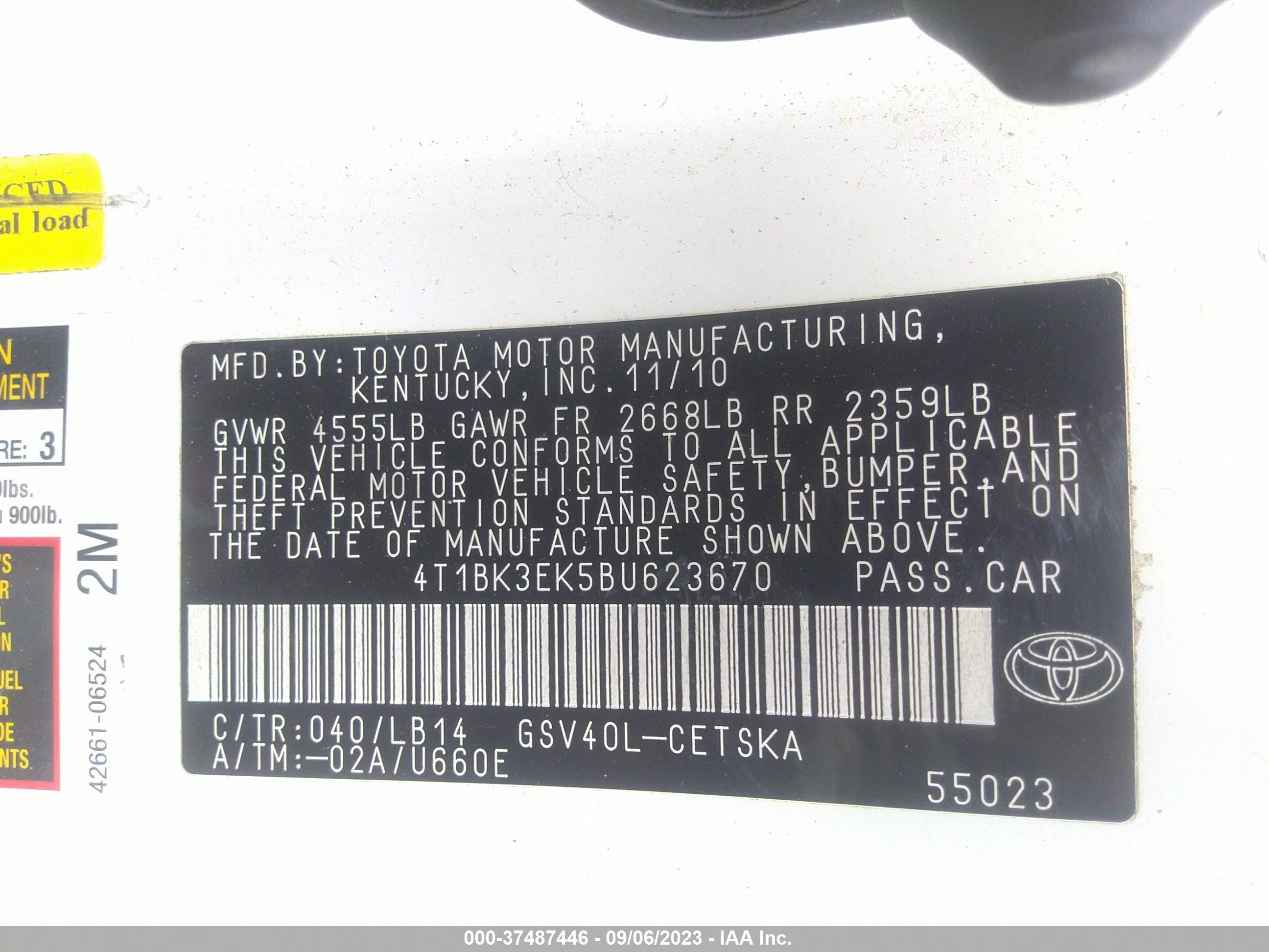 Photo 8 VIN: 4T1BK3EK5BU623670 - TOYOTA CAMRY 