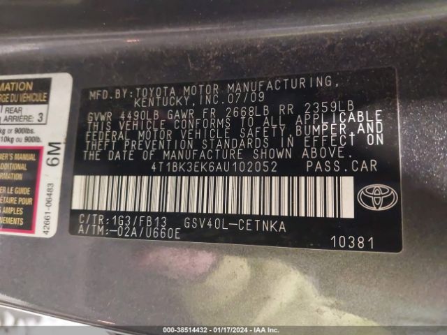 Photo 8 VIN: 4T1BK3EK6AU102052 - TOYOTA CAMRY 