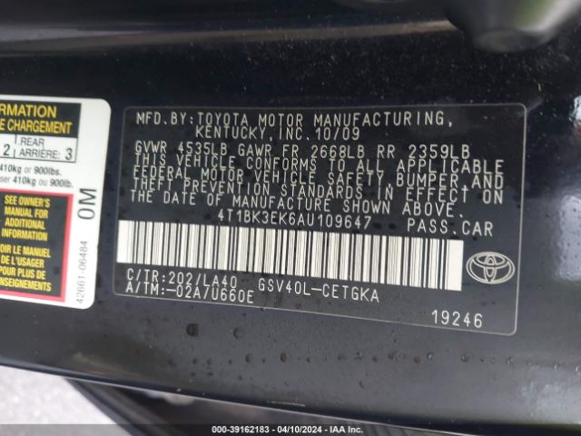 Photo 8 VIN: 4T1BK3EK6AU109647 - TOYOTA CAMRY 