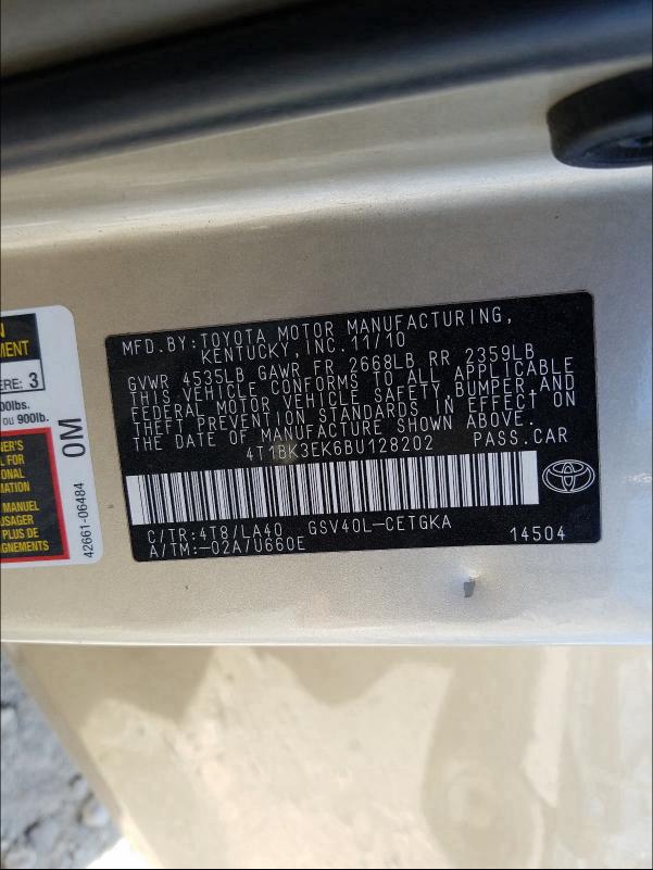 Photo 9 VIN: 4T1BK3EK6BU128202 - TOYOTA CAMRY SE 