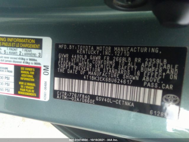 Photo 8 VIN: 4T1BK3EK6BU624617 - TOYOTA CAMRY 