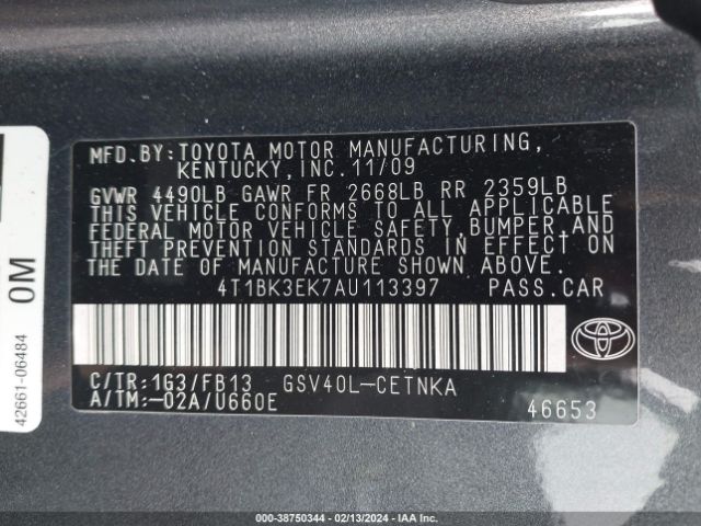 Photo 8 VIN: 4T1BK3EK7AU113397 - TOYOTA CAMRY 