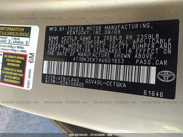 Photo 8 VIN: 4T1BK3EK7AU601653 - TOYOTA CAMRY 