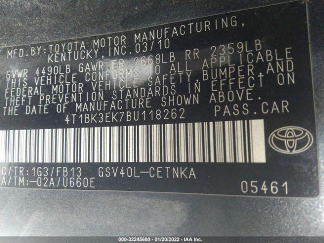 Photo 8 VIN: 4T1BK3EK7BU118262 - TOYOTA CAMRY 