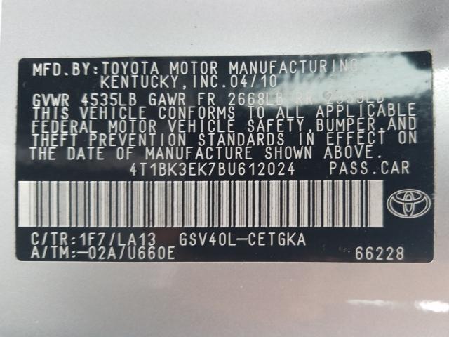 Photo 9 VIN: 4T1BK3EK7BU612024 - TOYOTA CAMRY SE 