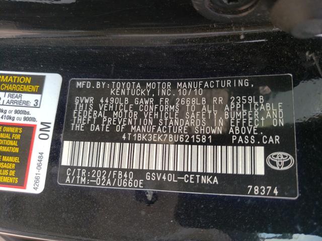 Photo 9 VIN: 4T1BK3EK7BU621581 - TOYOTA CAMRY SE 