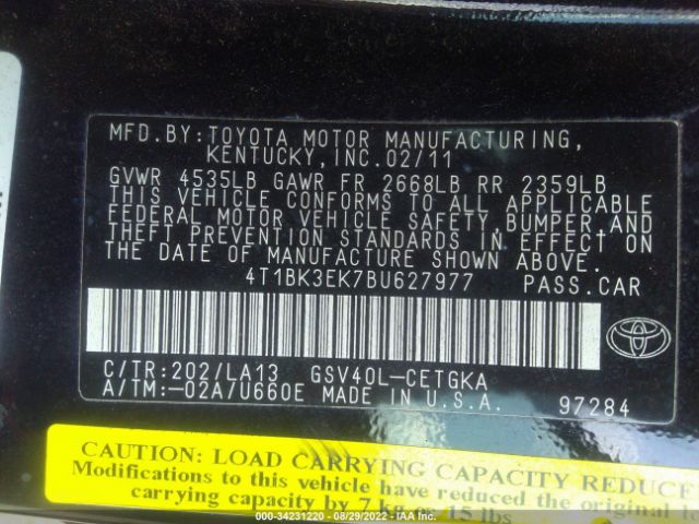 Photo 8 VIN: 4T1BK3EK7BU627977 - TOYOTA CAMRY 