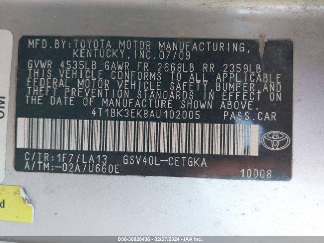 Photo 8 VIN: 4T1BK3EK8AU102005 - TOYOTA CAMRY 