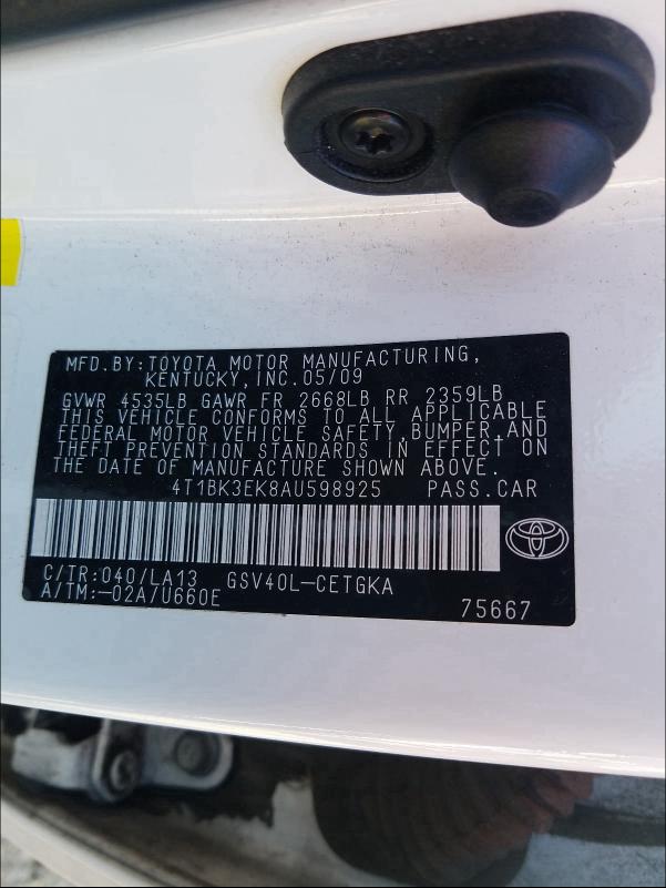 Photo 9 VIN: 4T1BK3EK8AU598925 - TOYOTA CAMRY SE 