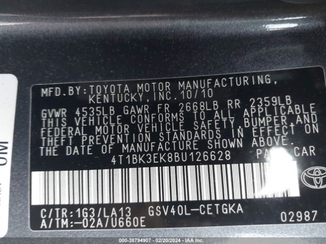 Photo 8 VIN: 4T1BK3EK8BU126628 - TOYOTA CAMRY 