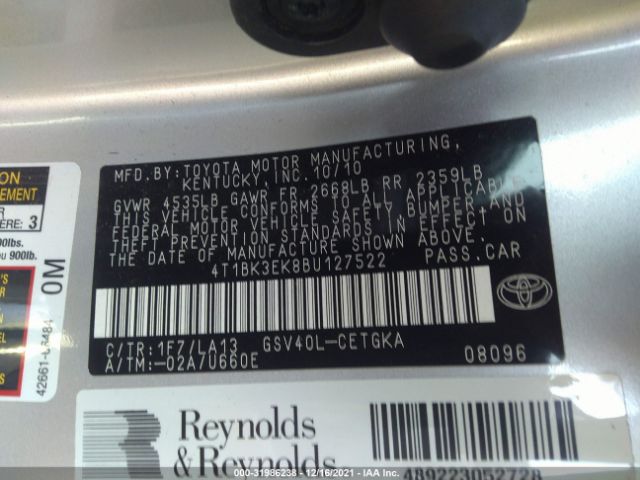 Photo 8 VIN: 4T1BK3EK8BU127522 - TOYOTA CAMRY 