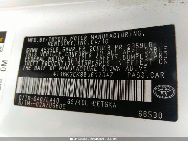 Photo 8 VIN: 4T1BK3EK8BU612047 - TOYOTA CAMRY 