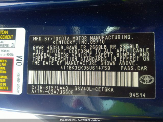 Photo 8 VIN: 4T1BK3EK9BU614759 - TOYOTA CAMRY 