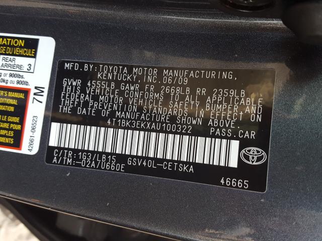 Photo 9 VIN: 4T1BK3EKXAU100322 - TOYOTA CAMRY SE 