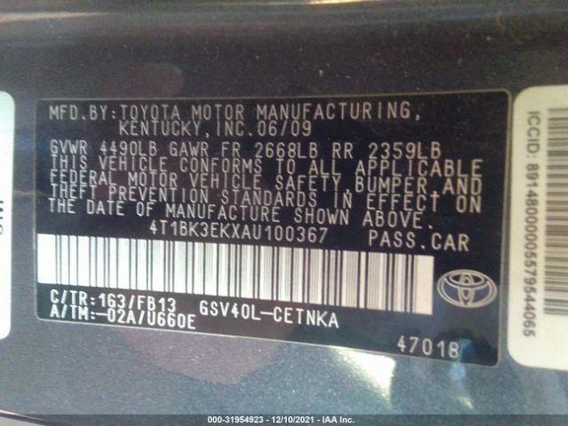 Photo 8 VIN: 4T1BK3EKXAU100367 - TOYOTA CAMRY 