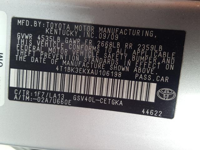 Photo 9 VIN: 4T1BK3EKXAU106198 - TOYOTA CAMRY SE 