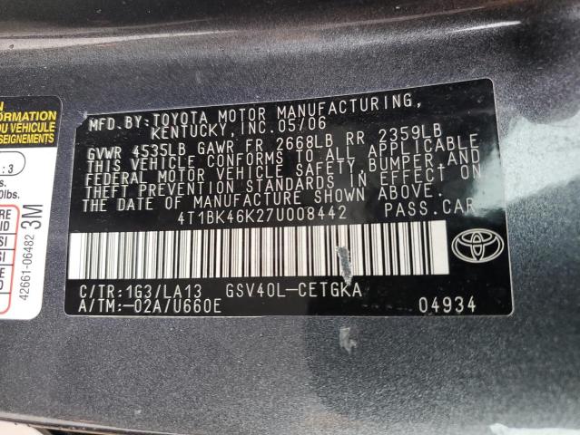 Photo 12 VIN: 4T1BK46K27U008442 - TOYOTA CAMRY LE 