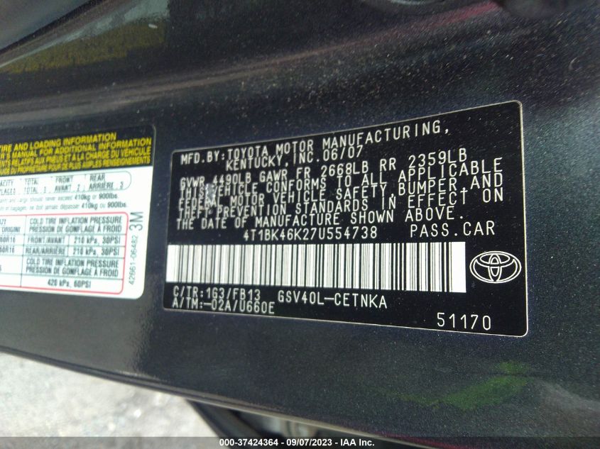 Photo 8 VIN: 4T1BK46K27U554738 - TOYOTA CAMRY 