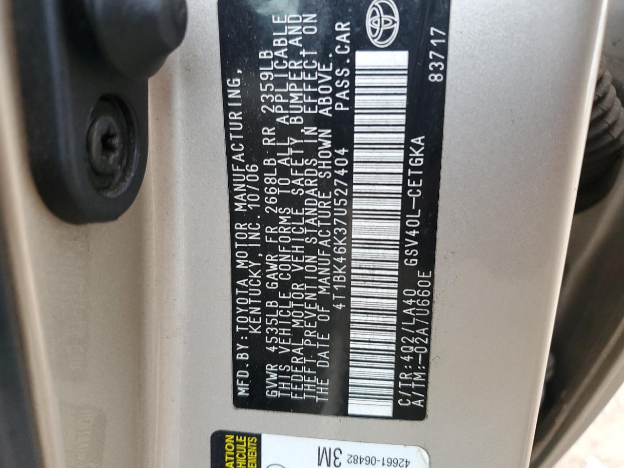 Photo 11 VIN: 4T1BK46K37U527404 - TOYOTA CAMRY 