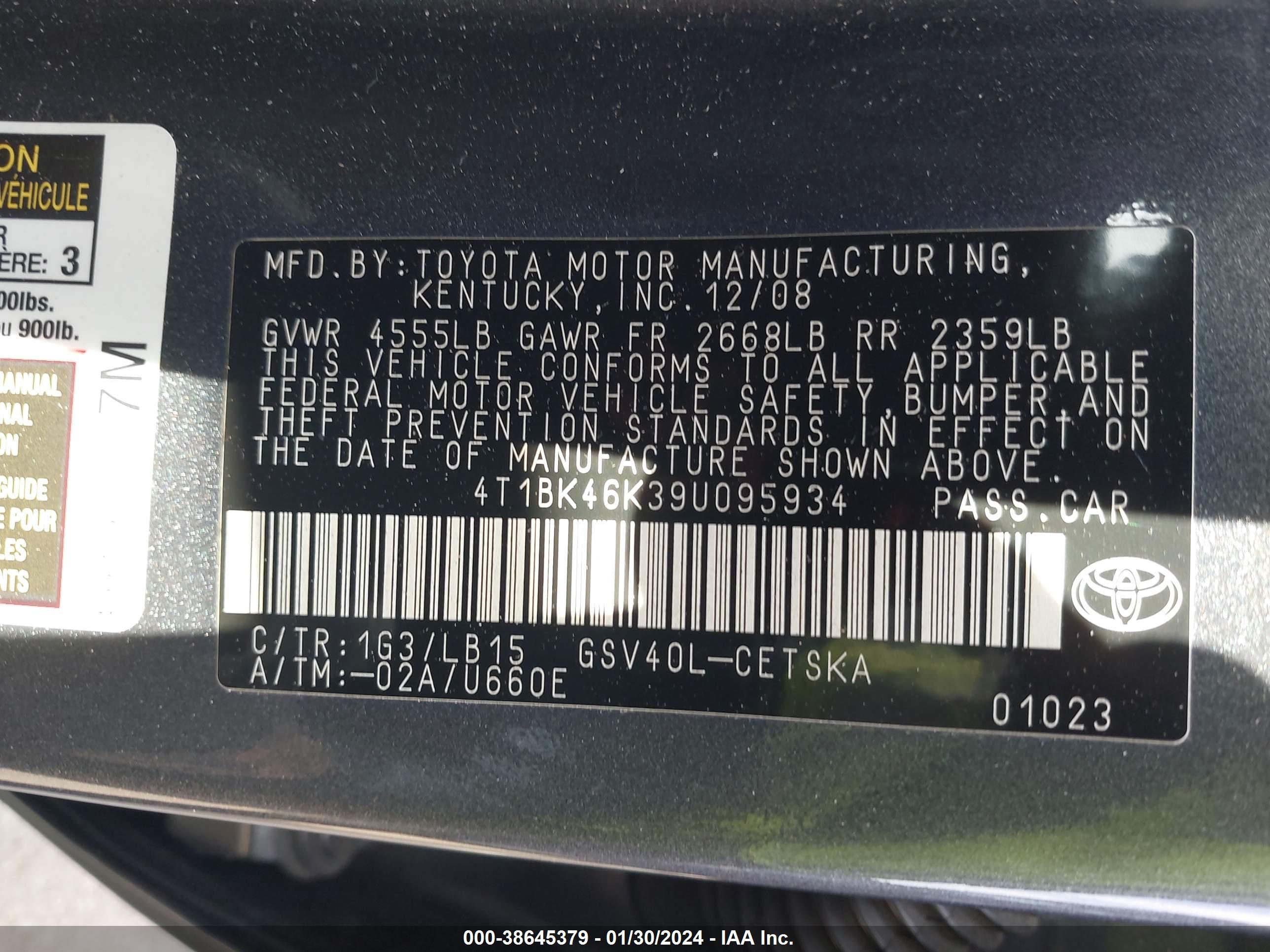 Photo 8 VIN: 4T1BK46K39U095934 - TOYOTA CAMRY 