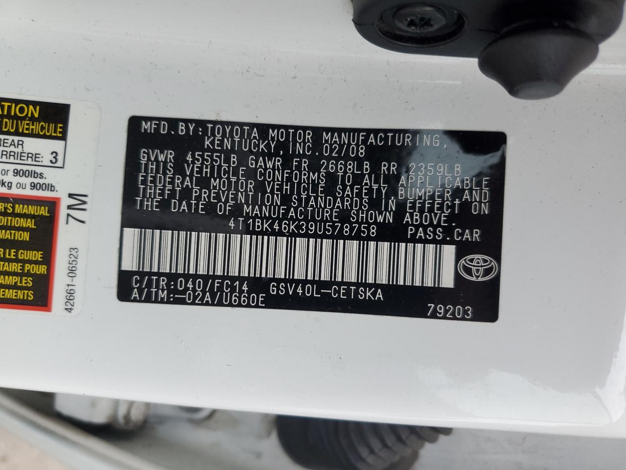 Photo 11 VIN: 4T1BK46K39U578758 - TOYOTA CAMRY 