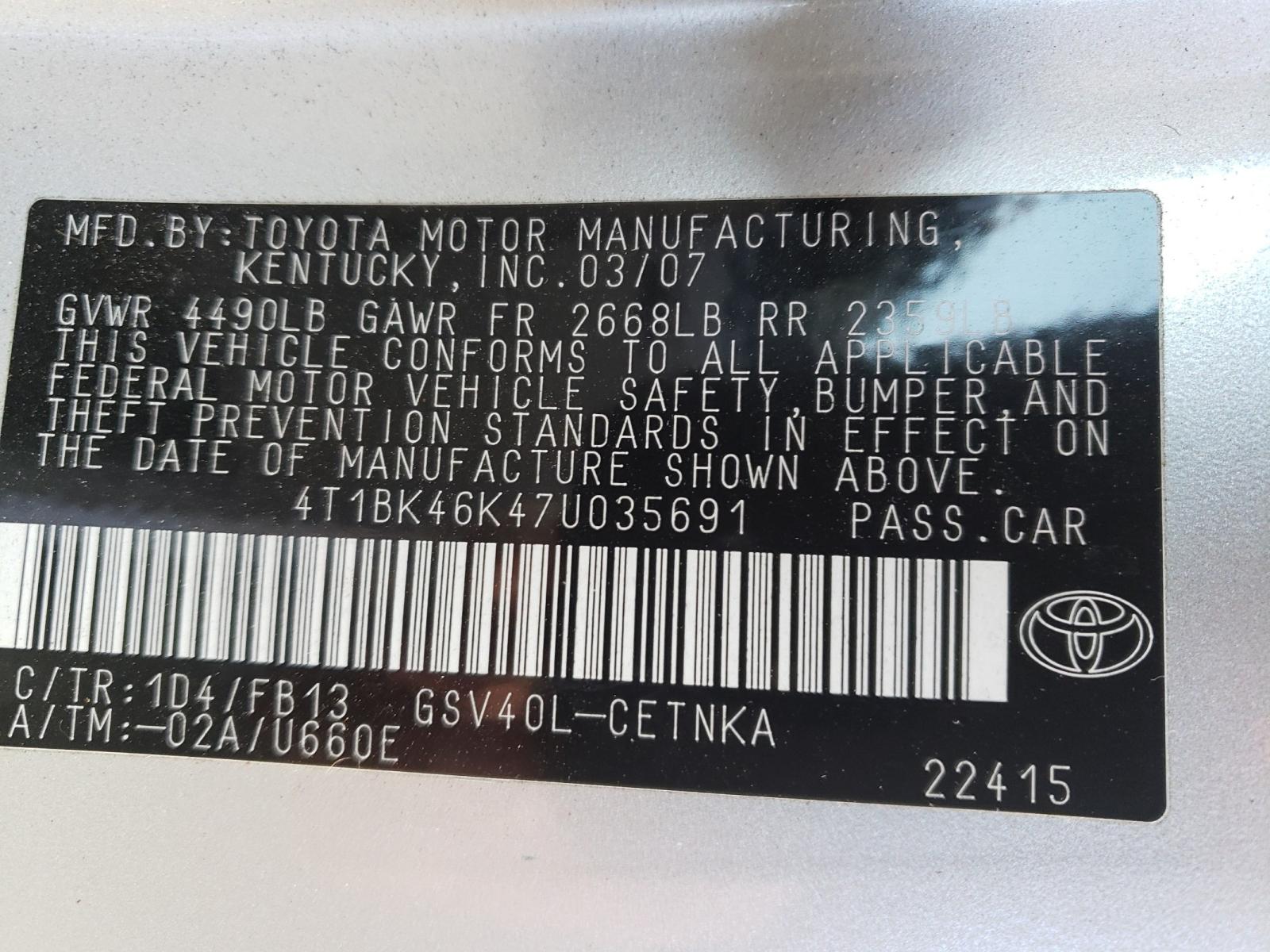 Photo 9 VIN: 4T1BK46K47U035691 - TOYOTA CAMRY LE 