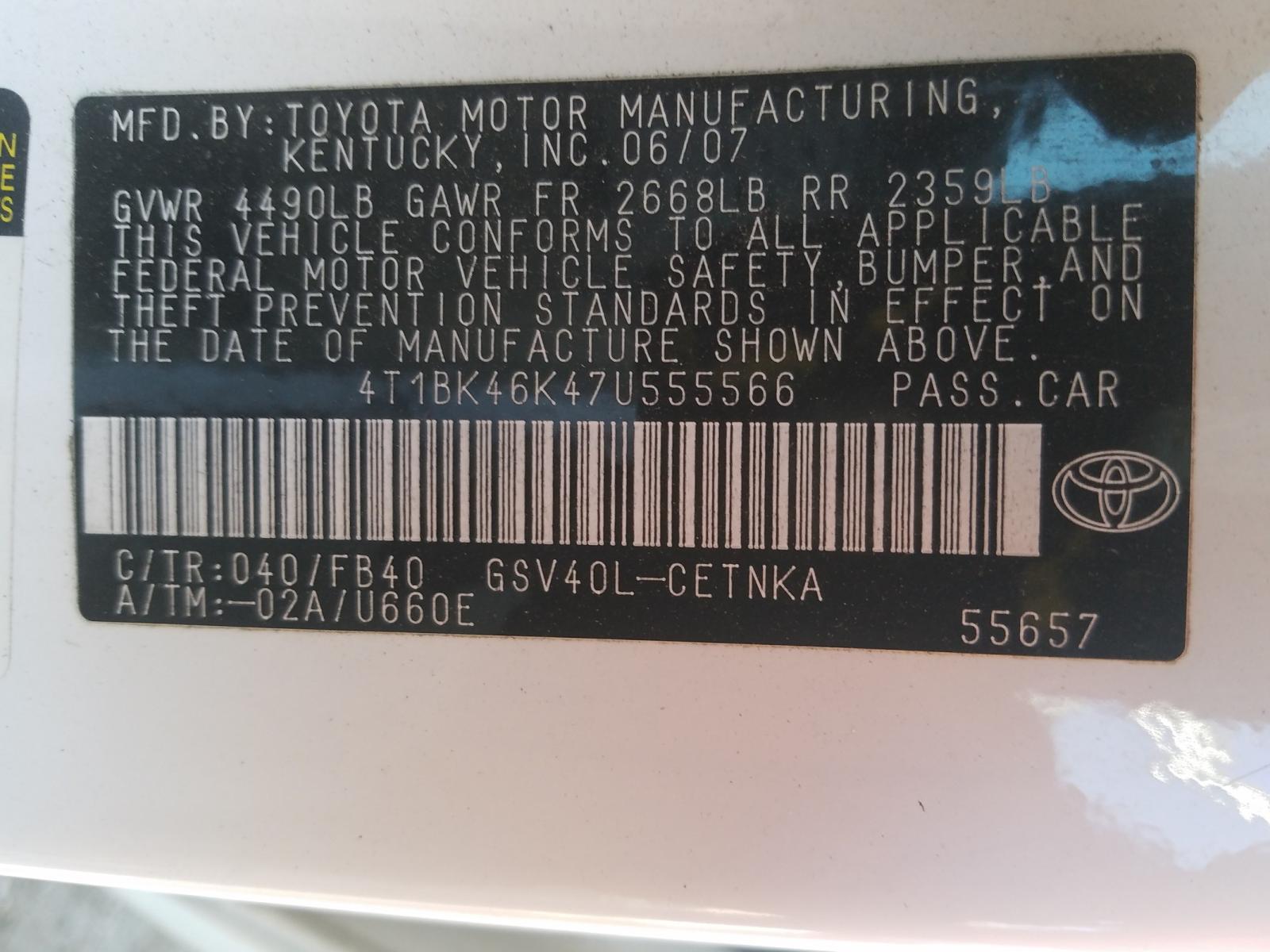 Photo 9 VIN: 4T1BK46K47U555566 - TOYOTA CAMRY LE 