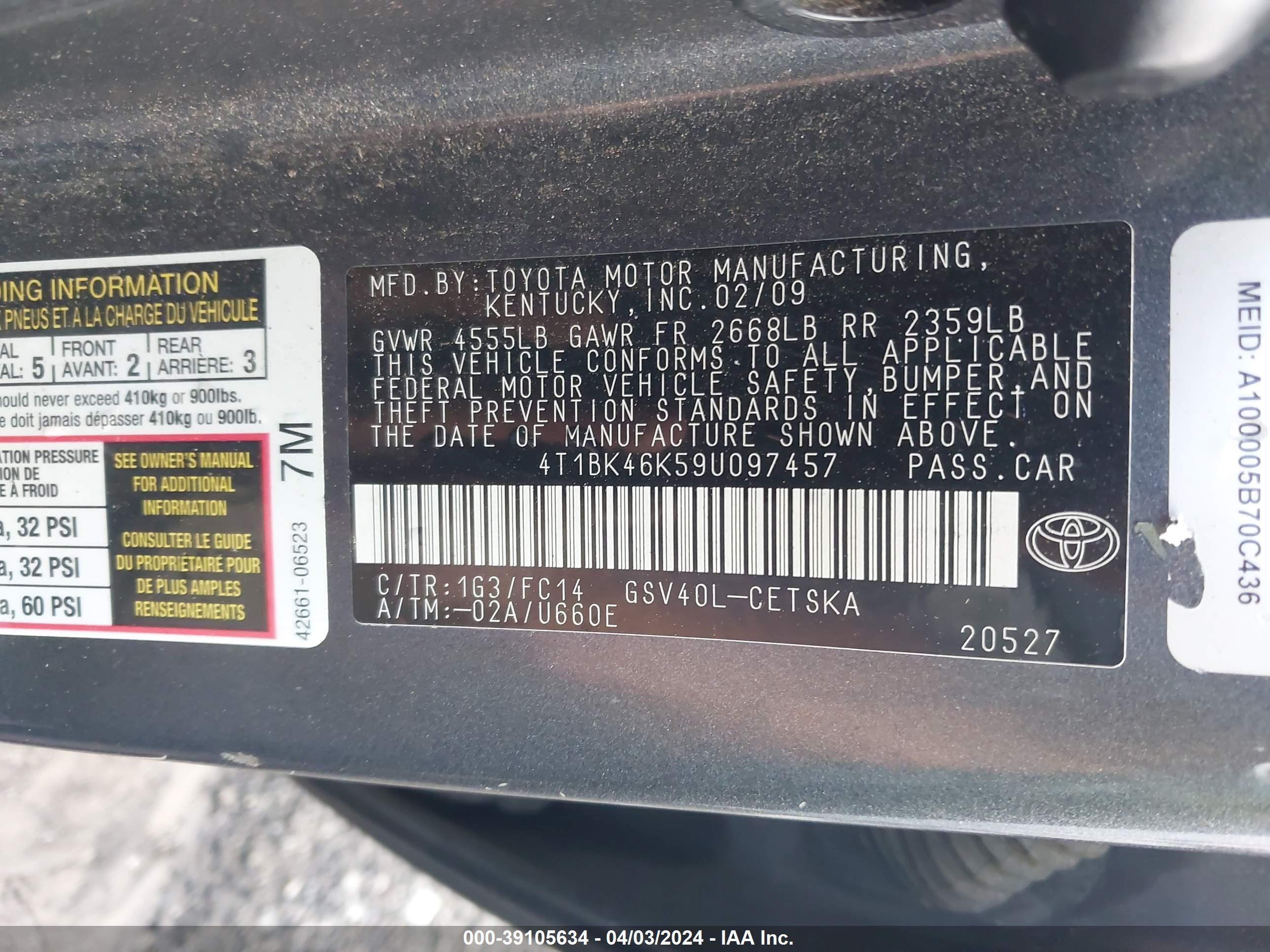 Photo 8 VIN: 4T1BK46K59U097457 - TOYOTA CAMRY 