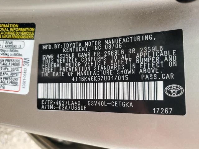 Photo 11 VIN: 4T1BK46K67U017015 - TOYOTA CAMRY LE 