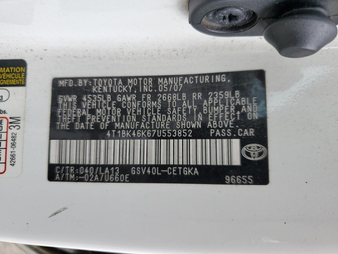 Photo 11 VIN: 4T1BK46K67U553852 - TOYOTA CAMRY 