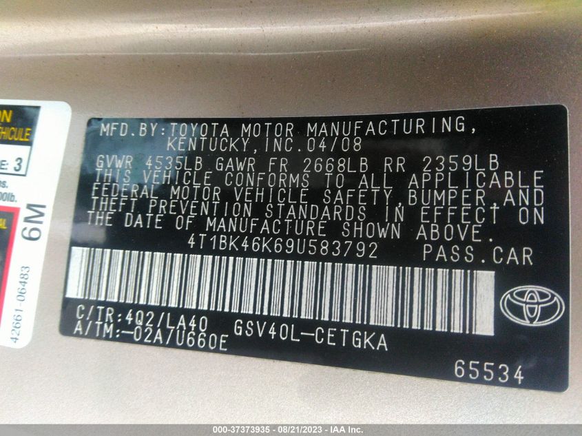 Photo 8 VIN: 4T1BK46K69U583792 - TOYOTA CAMRY 