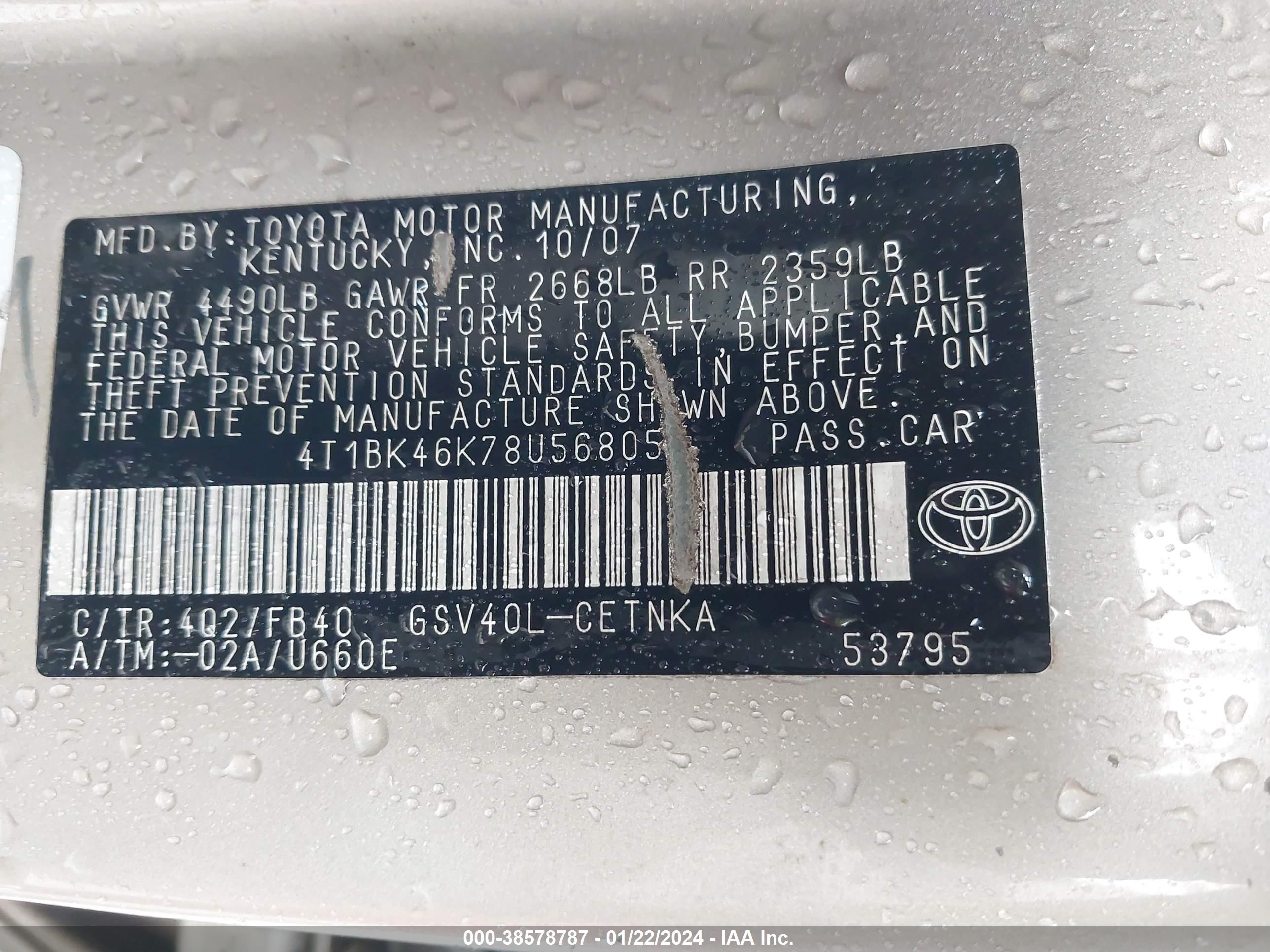 Photo 8 VIN: 4T1BK46K784568054 - TOYOTA CAMRY 